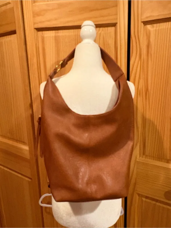 Antik Kraft Cognac Brown Vegan Leather Slouchy Hobo Bag - Image 2