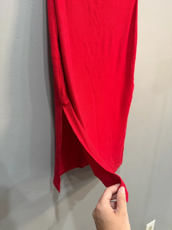 Unbranded Red Ribbed Strapless Midi Dress Size L NWT - Image 5