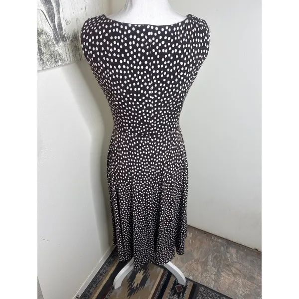 Perceptions Petite Brown & White Polka Dot Sleeveless Midi Dress - Size 4P - Image 4