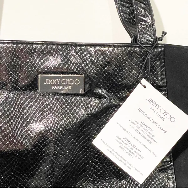 Jimmy Choo Parfumes Black Snakeskin Textured Shoulder Large Travel Tote Bag NEW‎ - Image 4