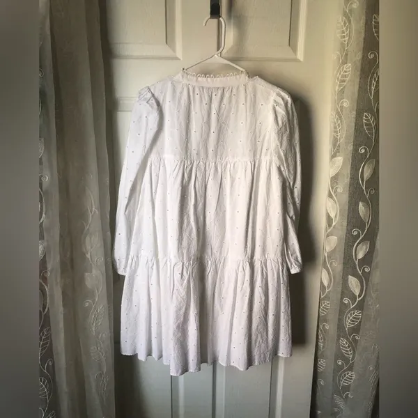 ZARA Embroidered Eyelet Floral Cotton Mini button down Dress boho babydoll sz M - Image 10