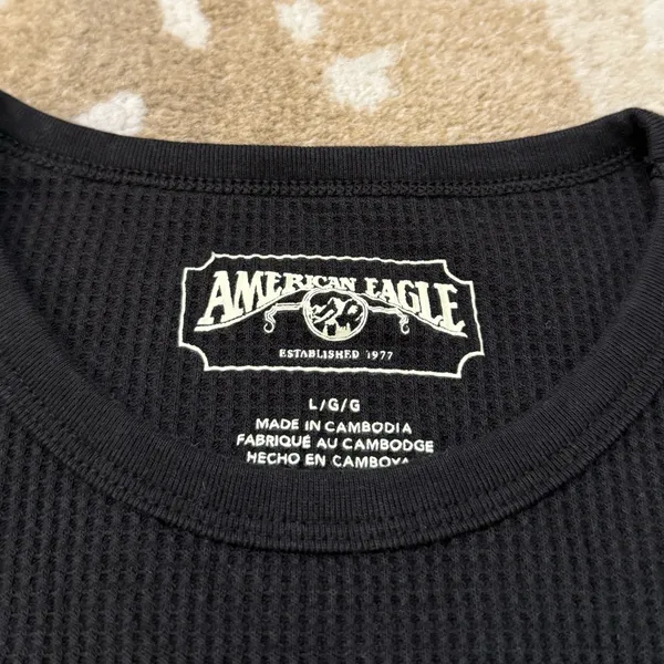 American Eagle black waffle knit long sleeve women’s size large - Image 5