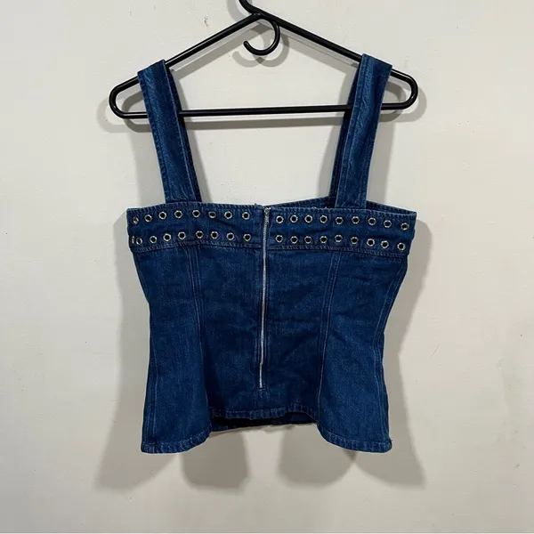 Thalia Top in True Blue Wash Amanda Uprichard size medium buckle denim blouse - Image 7