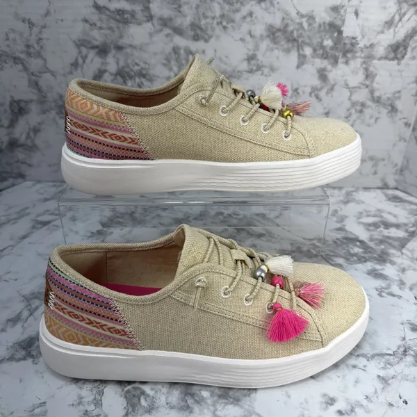 Hey Dude Cody Boho Mix Slip On Shoes Size 8 Natural Canvas Tassel Moccasin Flats - Image 2