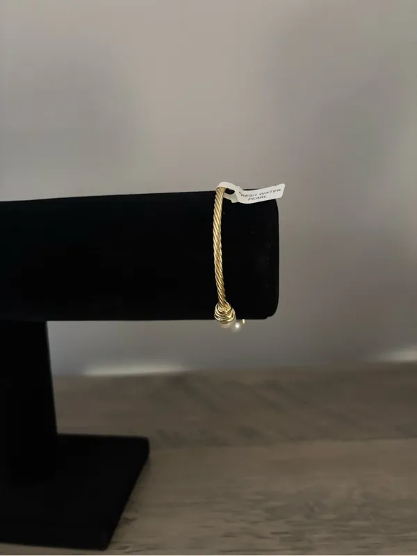 18k Gold Plated Tested Sterling Silver Open Cuff Pearl Bracelet - Image 2