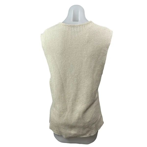 Zara Women's Cream V Neck Sleeveless Button Down Cardigan Sweater Vest Top Sz XL - Image 3