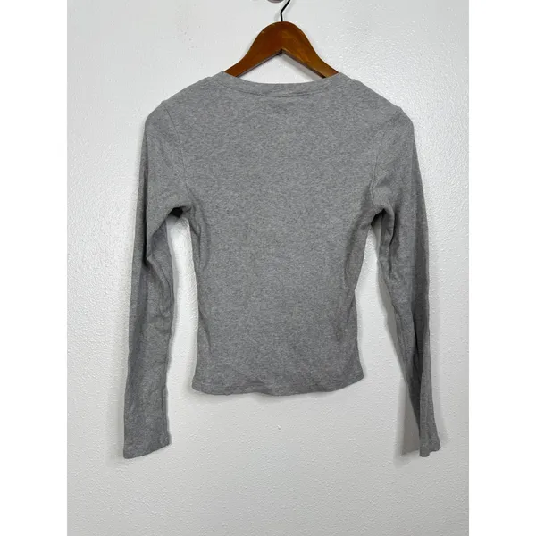 Reformation Gray Ribbed Henley‎ Shirt Size Small - Image 2