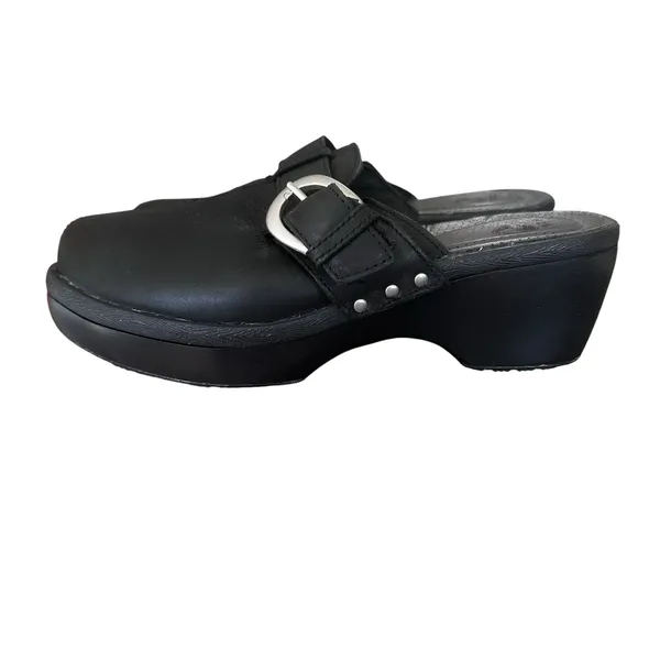 Crocs Cobbler Buckle Clog Shoes Women Size 10 Black Leather‎ Wedge Slip On - Image 4