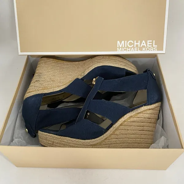 Michael Kors Womens Sz 9 Berkley Sandal Blue Wedge‎ Platform Espadrille Zip Up - Image 2