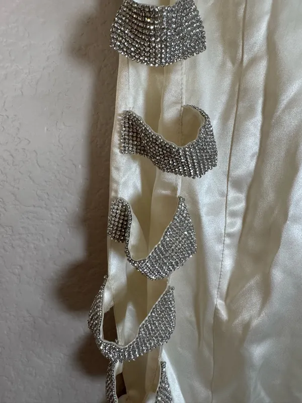 Meshki Alessia Diamante Ivory Rhinestone Strapless Mini Dress size Medium Bride - Image 9