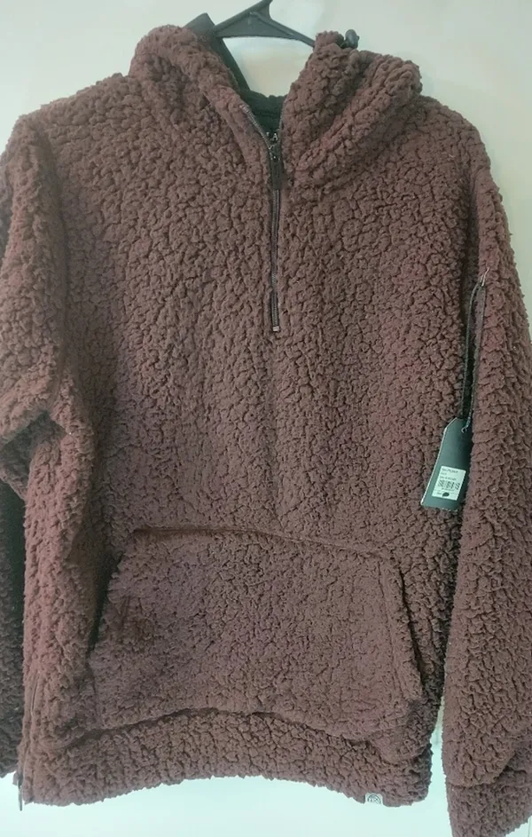 Free Planet Burgundy Sherpa Hoodie S Winter Cozycore Comfy Casual Streetwear NEW - Image 2