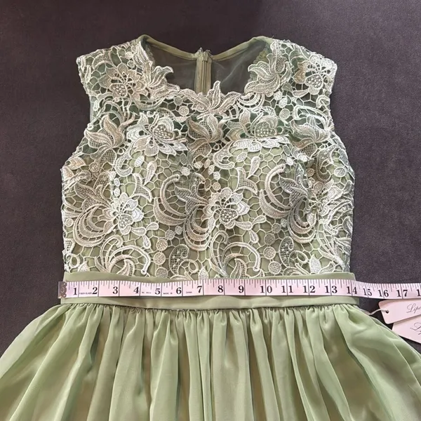Women’s Green Full Length Sleeveless Chiffon Formal Dress Lace Bodice Size 6 NEW - Image 8