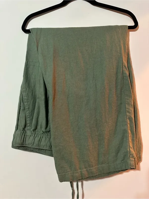 GAP Olive Green Straight-Leg Drawstring Linen Pants - Image 2