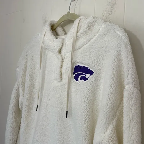 Colosseum K-State Cream Fuzzy 1/4 Button Up Hooded Pullover Top ~ Size M - Image 3