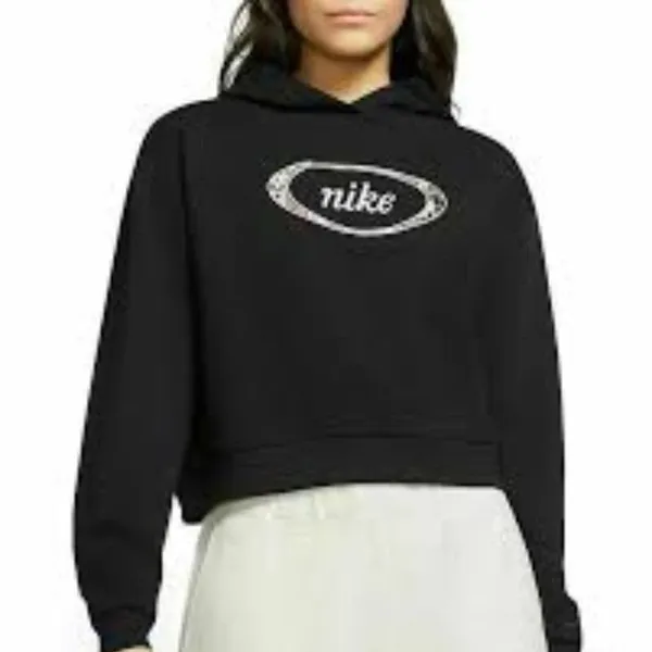 Nike‎ Womens Cropped Pullover Hoodie Black Oval Script Logo Size XS - Image 7