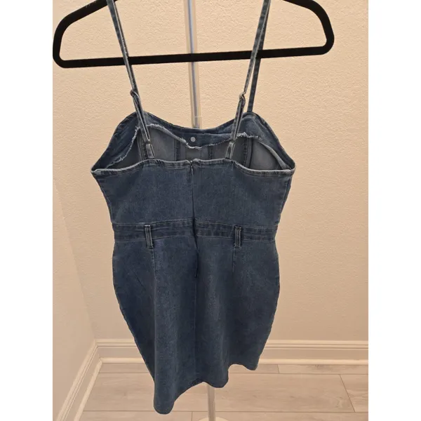 Heart & Heels Medium Denim Bustier Dress Button Sweetheart Stretch Jean Mini M - Image 4