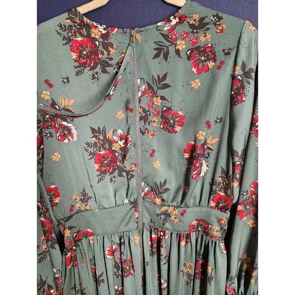 Saltwater Luxe Maxi Dress Women L Green Floral Long Sleeve Empire Waist Boho L L - Image 7