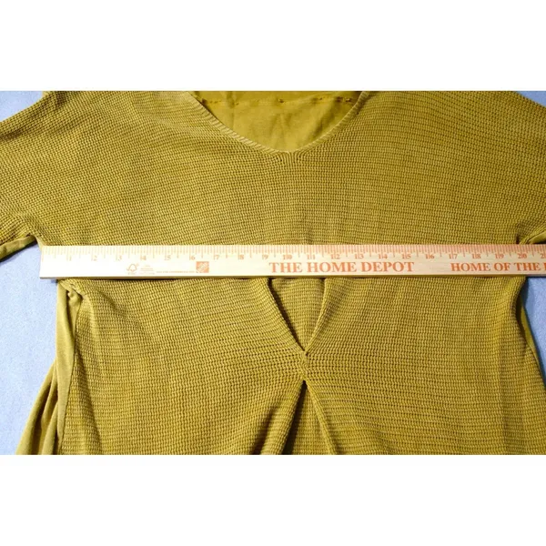 M.‎ Rena Waffle Knit Top Womens Large Yellow V-Neck Pleated Thermal Boho S4945A - Image 7