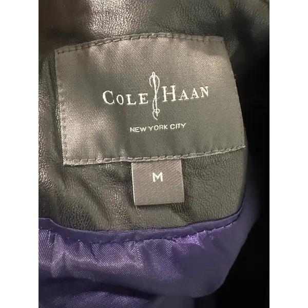 Cole Haan Womens Black Genuine‎ Lambskin Leather Wing Collar Zip Jacket Medium - Image 9