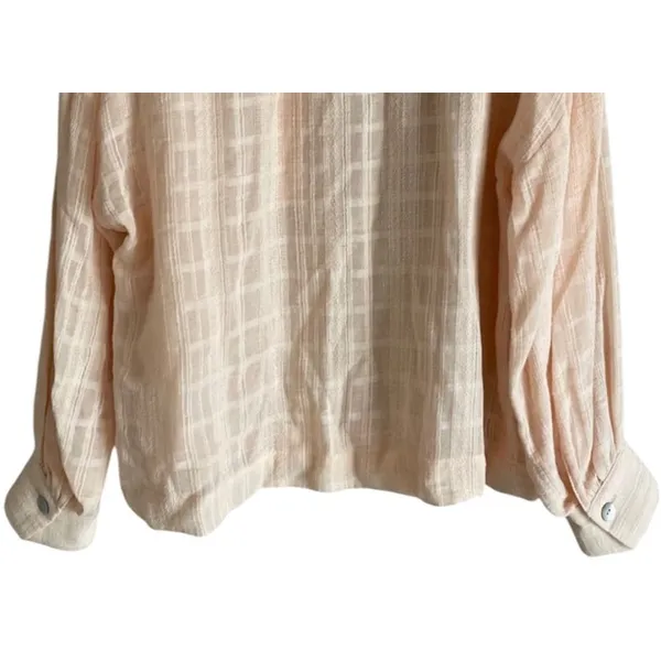 Zara Long Sleeve Oversized Flowing Loose Semi Sheer V Neck Blouse XS Soft Peach - Image 7