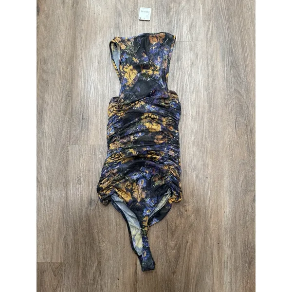 Free People Black Gold Flowered Sheer Stretch Sleeveless‎ Bodysuit Ladies S NWT - Image 3