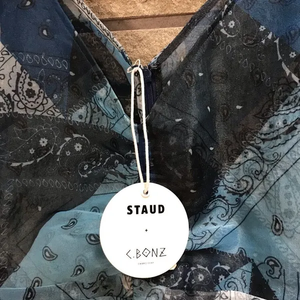 Staud x C.Bonz Bandana Print Patchwork Mini Dress Crepe Organza Sheer Sample - Image 7