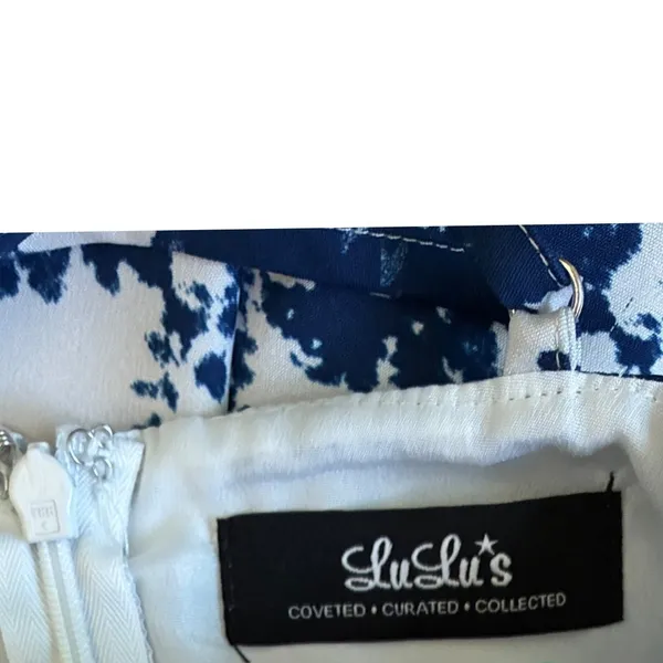 Lulus Navy‎ Blue White Floral High Neck Skater Dress LD9225Y Womens Medium - Image 7