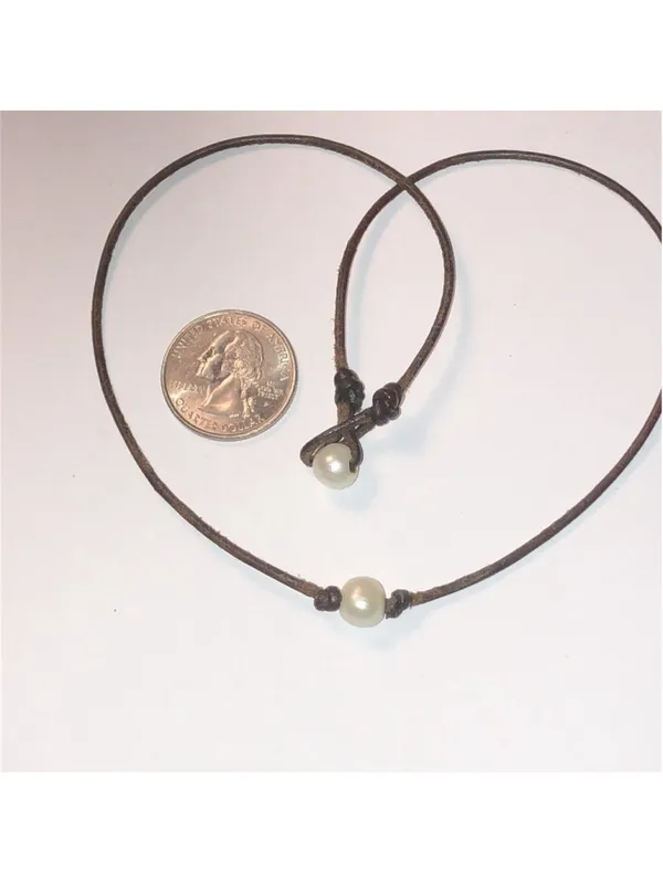 Genuine Pearls Leather Cord Dainty Boho Retro Necklace - Image 4