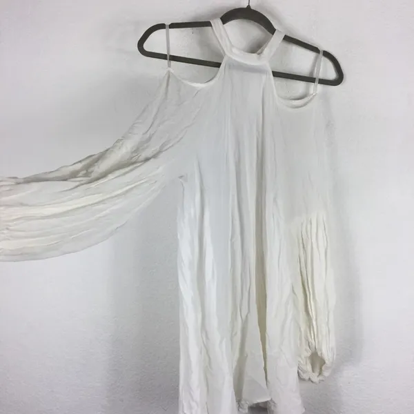 Free People Drift Away White Cold Shoulder Balloon Sleeves Tunic Dress Medium - Image 11