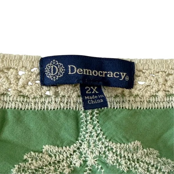Democracy Green Embroidered Crochet Lace Boho Tunic Top Blouse Size 2X Festival - Image 6