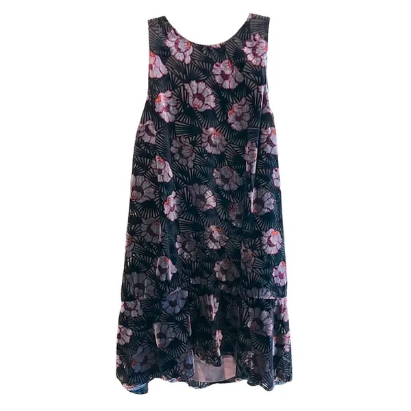 LOFT Iced Floral Velvet Swing Dress Black‎ Silver Red Women's Size Medium - Image 3