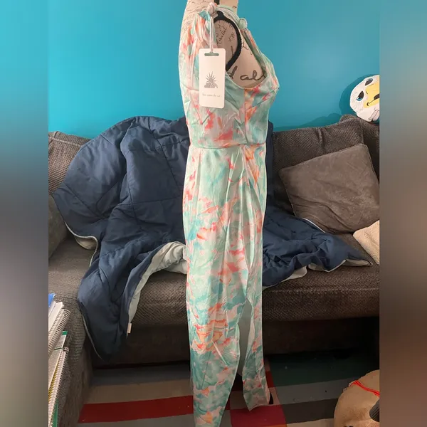 NWT Here comes the sun Portland One-Shoulder Maxi Dress Floral Mint, Small - Image 3