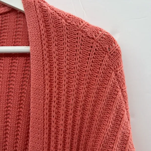 American Eagle Medium Cardigan Sweater Open Front Ribbed Coral Pink Knit Pockets - Image 5