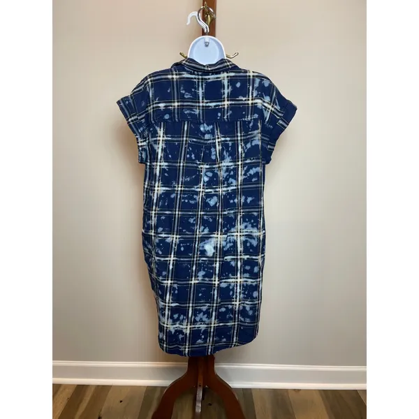 True Craft Plaid Button Down Shirt Dress Size S Navy Cotton - Image 3