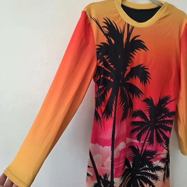 Scuba Dress Beach Pool Swimdress Thick Modest Swimwear Padded Vacation Palm L - Image 2