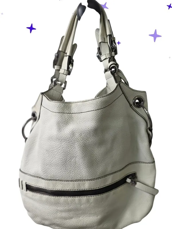 Oryany Womens Pebble Leather Handbag Shoulder Bag Purse White Silver Accents - Image 2