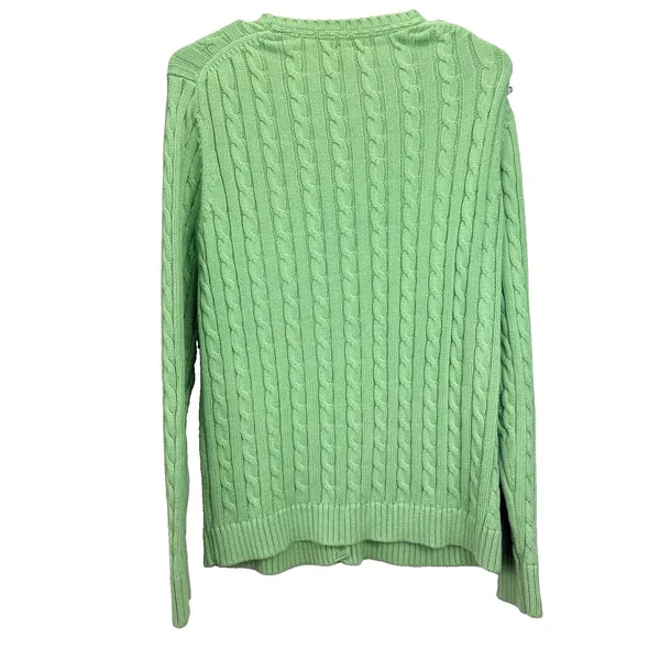 LL Bean Lime Green Cable Knit Cotton Button Up Cardigan Sweater Size LARGE - Image 5