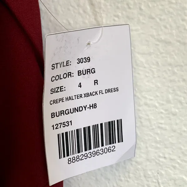 NWT Dessy Collection High Neck Backless‎ Crepe Trumpet Gown in Burgundy 3039 - Image 10