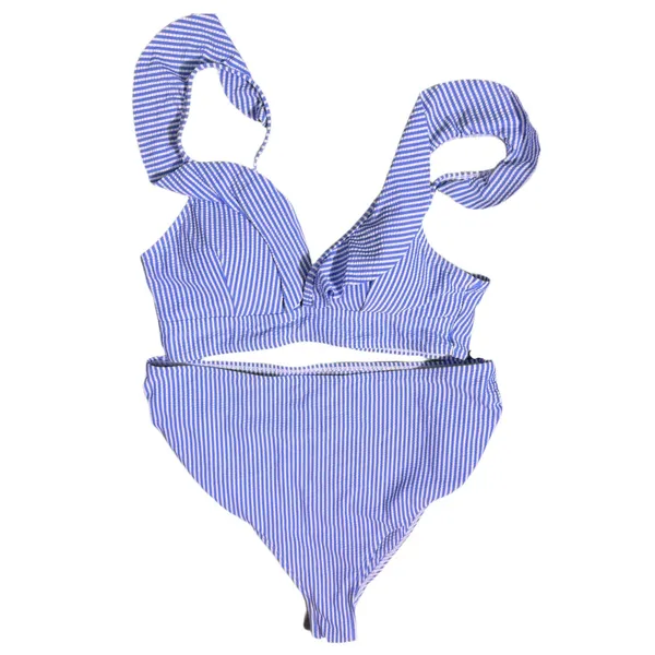 NWT Floerns Maternity Striped Ruffle V Neck 2 Pc Bathing Suit Blue White Small - Image 4
