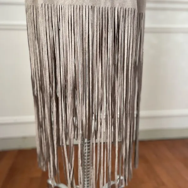 Design Lab Beige Moleskin Sueded Fabric Spaghetti Strap Fringe Slip Dress XS - Image 8