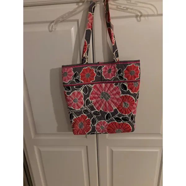 Vera Bradley Lola Quilted Cotton Tote Bag Pink Orange Grey‎ Floral Shoulder Bag - Image 4
