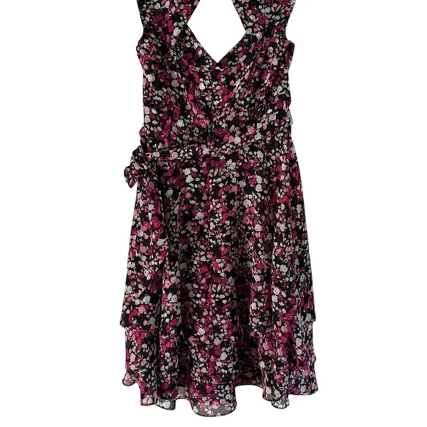 White House Black Market Pink Floral Tiered V Neck Cocktail Party Dress Size 6‎ - Image 7