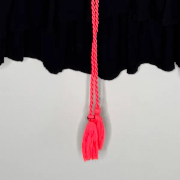 Embroidered Black Tassel Boho Pompoms Detail Mini Dress Womens Hippie Size M - Image 8