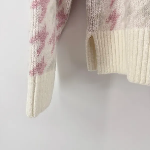 NEW NWT 525 Women's Large Super Soft Crewneck Lurex‎ Fairisle Sweater Pink White - Image 5