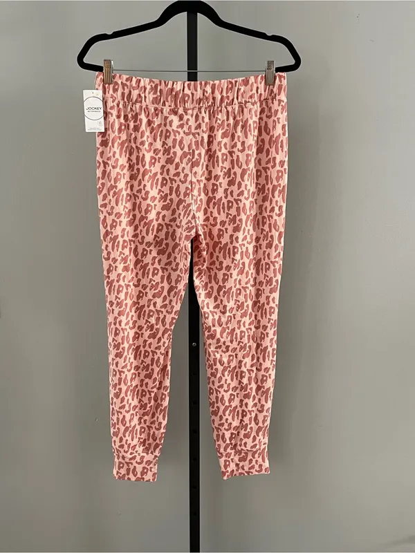 NWT Jockey Women's Soft Essentials Pajamas Pants Pink Leopard Size Medium - Image 2