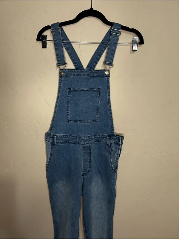 Pink Lily Flare Bell Bottoms Raw‎ Hem Boho Overalls - Image 3