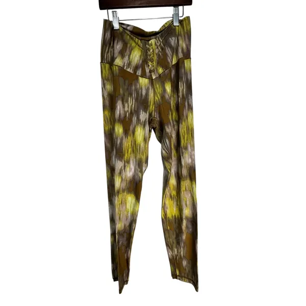Aerie OFFLINE Real Me High Rise 7/8 Leggings Green Yellow Abstract‎ Print - Image 7