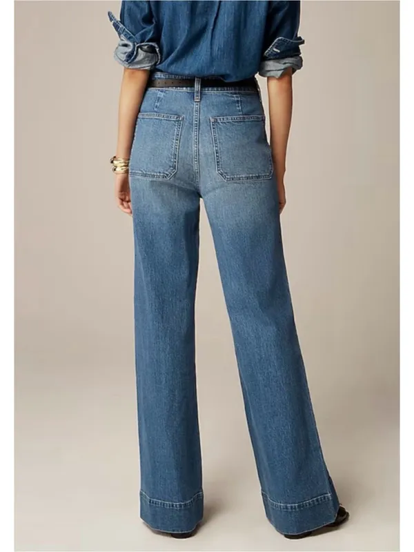 J.Crew 96 Denim High Rise Sailor Wide Leg Trouser Jeans Size 28 Tall - Image 2