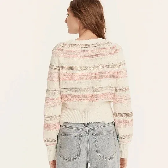 J. Crew Bouclé crewneck sweater in wide stripe (Sz L) Red Striped - Image 3