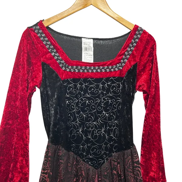 Gothic Medieval Renaissance Dress One Size Red Black Velvet Fantasy Costume Gown - Image 3